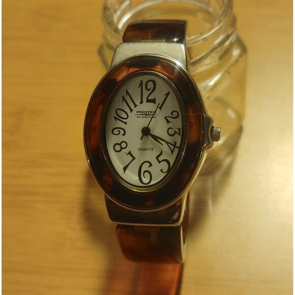 Watch Cuff Prestige Waltham Quartz Vintage Tortoiseshell  Stainless Steel Back - Picture 4 of 11